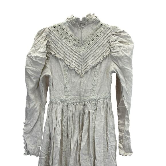 Linennaive Mary 18 Cream White Victorian Prairie Linen Dress XS Cottagecore - Picture 5 of 13